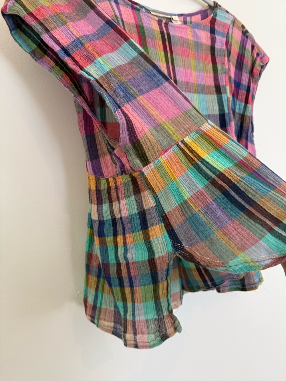 HOLDING HORSES Multicolor Plaid Peplum Top - Pink, Blue, Green - Picture 4 of 5